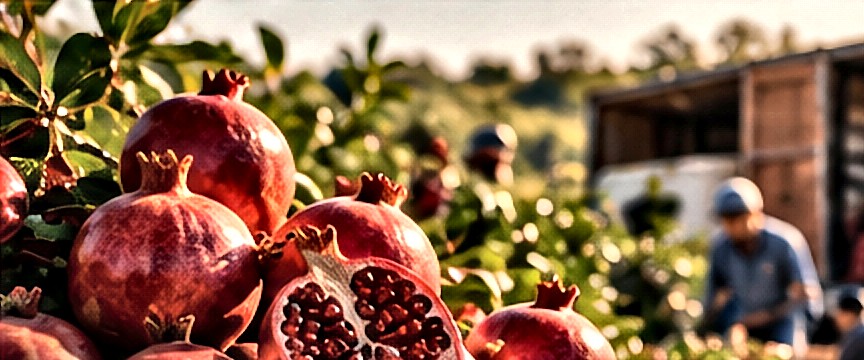 Fresh pomegranates being harvested for export