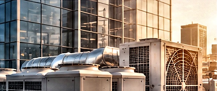 Rooftop HVAC units on a modern building