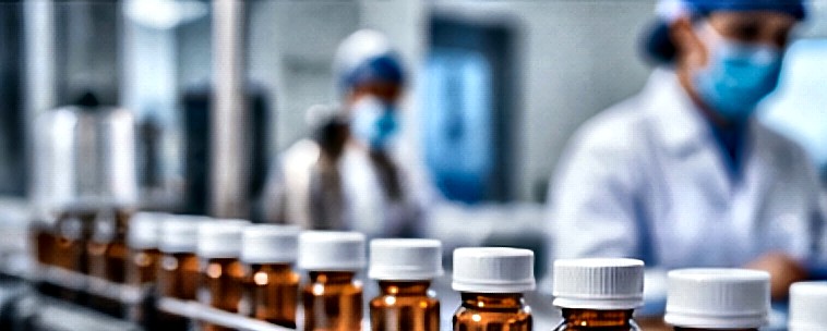 Pharmaceutical bottles on a production line